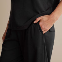 Pima Cotton Women's Cropped Pants Pajama Set - Black, XXL,Black