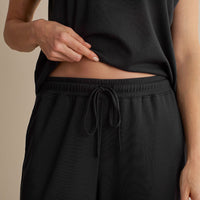 Pima Cotton Women's Cropped Pants Pajama Set - Black, XXL,Black