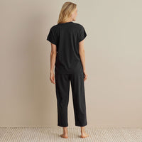 Pima Cotton Women's Cropped Pants Pajama Set - Black, XXL,Black