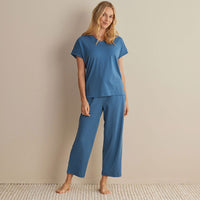 Pima Cotton Women's Cropped Pants Pajama Set - Blue Denim, XXL,Blue Denim
