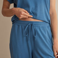 Pima Cotton Women's Cropped Pants Pajama Set - Blue Denim, XXL,Blue Denim
