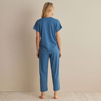 Pima Cotton Women's Cropped Pants Pajama Set - Blue Denim, XXL,Blue Denim