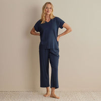 Pima Cotton Women's Cropped Pants Pajama Set - Navy, XXL,Navy