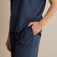 Pima Cotton Women's Cropped Pants Pajama Set - Navy, XXL,Navy