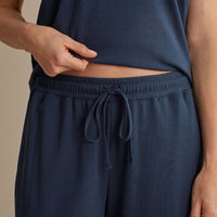 Pima Cotton Women's Cropped Pants Pajama Set - Navy, XXL,Navy