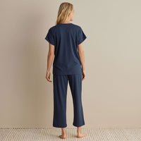 Pima Cotton Women's Cropped Pants Pajama Set - Navy, XXL,Navy
