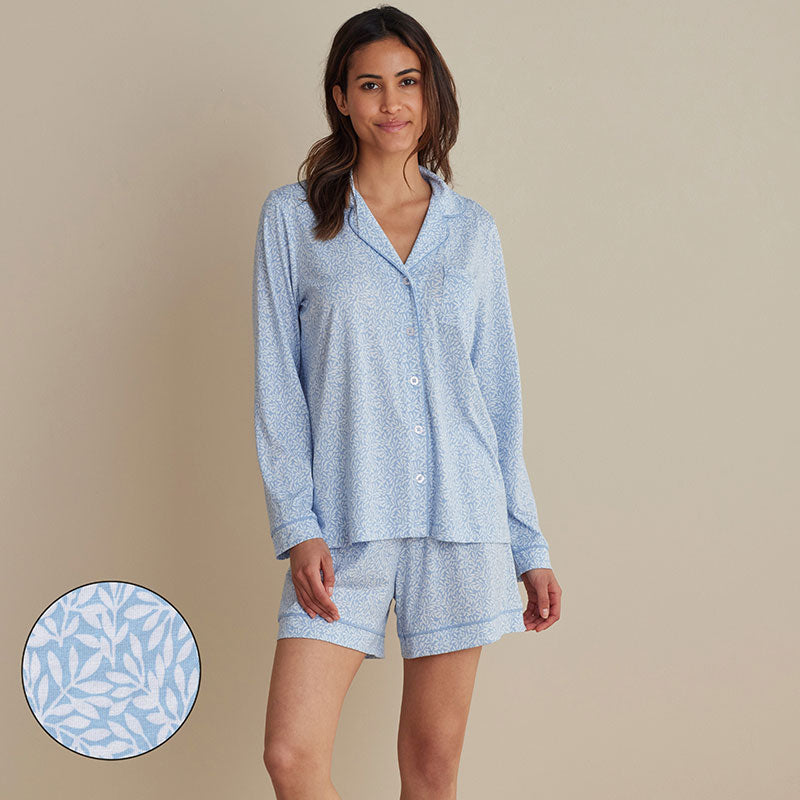 Cotton Modal Women's Long-Sleeved Shorts Set - Vintage Leaf, XXL,Vintage Leaf