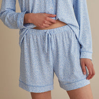 Cotton Modal Women's Long-Sleeved Shorts Set - Vintage Leaf, XXL,Vintage Leaf