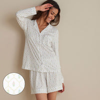 Cotton Modal Women's Long-Sleeved Shorts Set - Framed Flowers, XXL,Framed Flowers