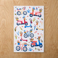 Seasonal Printed Tea Towels, Set of 2 - Wheels,Wheels