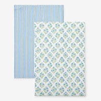Mix & Match Printed Cotton Tea Towels, Set of 2 - Blue Green,Blue & Green