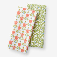Mix & Match Printed Cotton Tea Towels, Set of 2 - Coral Red,Coral & Red