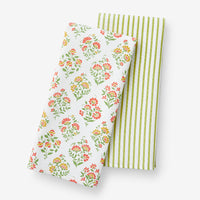 Mix & Match Printed Cotton Tea Towels, Set of 2 - Pink Green,Pink & Green