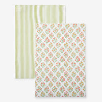 Mix & Match Printed Cotton Tea Towels, Set of 2 - Pink Green,Pink & Green