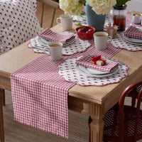 Flowers & Plaid Yarn-Dyed Reversible Table Runner - Red Multi, 16 in. x 108 in.,Katherine Plaid