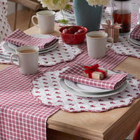 Flowers & Plaid Yarn-Dyed Reversible Table Runner - Red Multi, 16 in. x 108 in.,Katherine Plaid