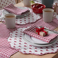Flowers & Plaid Yarn-Dyed Reversible Table Runner - Red Multi, 16 in. x 108 in.,Katherine Plaid