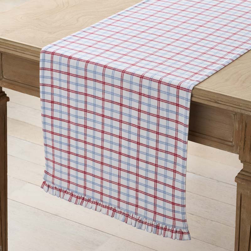 Flowers & Plaid Yarn-Dyed Reversible Table Runner - Graph Plaid Red, 16 in. x 90 in.,Graph Plaid Red