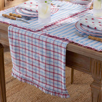 Flowers & Plaid Yarn-Dyed Reversible Table Runner - Graph Plaid Red, 16 in. x 90 in.,Graph Plaid Red