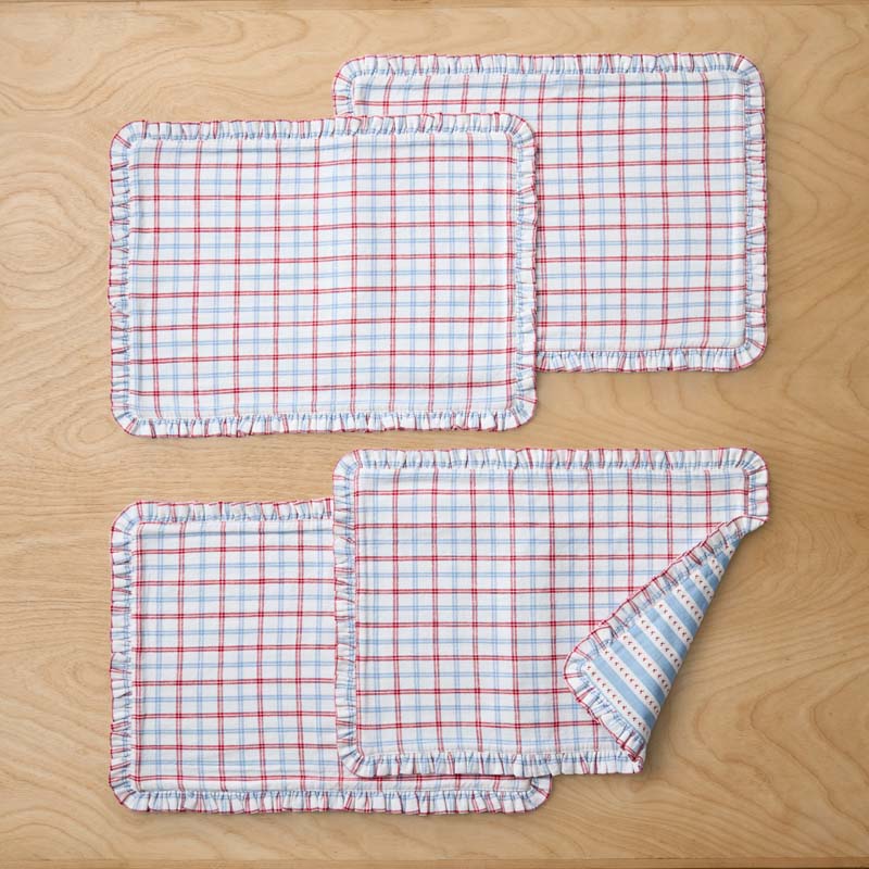 Flowers & Plaid Yarn-Dyed Reversible Placemats, Set of 4  - Graph Plaid Red,Graph Plaid Red