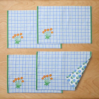 Floral Plaid Reversible Placemats, Set of 4 - Blue,Blue