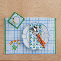 Floral Plaid Reversible Placemats, Set of 4 - Blue,Blue