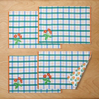 Floral Plaid Reversible Placemats, Set of 4 - Green,Green