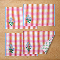 Floral Plaid Reversible Placemats, Set of 4 - Red,Red