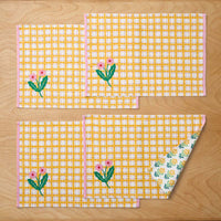 Floral Plaid Reversible Placemats, Set of 4 - Yellow,Yellow