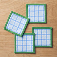 Floral Plaid Reversible Cocktail Napkins, Set of 4 - Blue,Blue