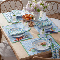 Floral Plaid Reversible Cocktail Napkins, Set of 4 - Blue,Blue