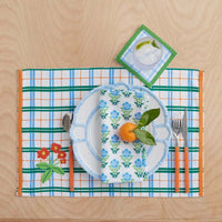 Floral Plaid Reversible Cocktail Napkins, Set of 4 - Blue,Blue