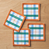 Floral Plaid Reversible Cocktail Napkins, Set of 4 - Green,Green