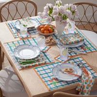 Floral Plaid Reversible Cocktail Napkins, Set of 4 - Green,Green