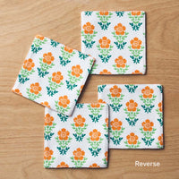 Floral Plaid Reversible Cocktail Napkins, Set of 4 - Green,Green