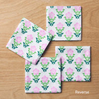 Floral Plaid Reversible Cocktail Napkins, Set of 4 - Red,Red