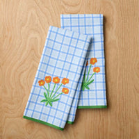 Floral Plaid Kitchen Towel Sets - Blue, Set of 2,Blue, Set of 2
