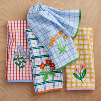 Floral Plaid Kitchen Towel Sets - Yellow, Set of 2,Yellow, Set of 2