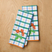 Floral Plaid Kitchen Towel Sets - Green, Set of 2,Green, Set of 2