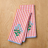Floral Plaid Kitchen Towel Sets - Red, Set of 2,Red, Set of 2