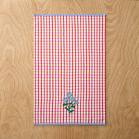 Floral Plaid Kitchen Towel Sets - Red, Set of 2,Red, Set of 2