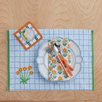 Floral Plaid Napkins, Set of 4 - Green,Green