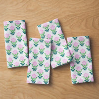 Floral Plaid Napkins, Set of 4 - Pink,Pink