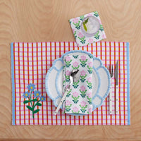 Floral Plaid Napkins, Set of 4 - Pink,Pink