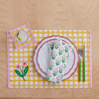 Floral Plaid Napkins, Set of 4 - Pink,Pink