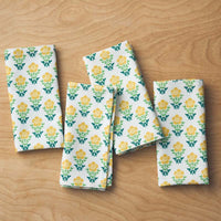 Floral Plaid Napkins, Set of 4 - Yellow,Yellow