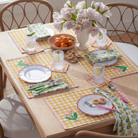 Floral Plaid Napkins, Set of 4 - Yellow,Yellow