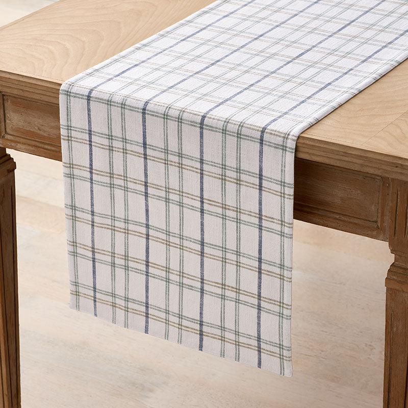 Alerie Yarn-Dyed Plaid Table Runner - Parchment, 16 in. x 90 in.,Parchment