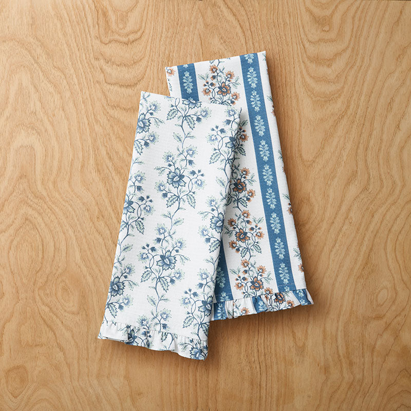 Flower Bloom Tea Towels, Set of 2 - Flower Bloom & Flower Stripe,Flower Bloom/Flower Stripe