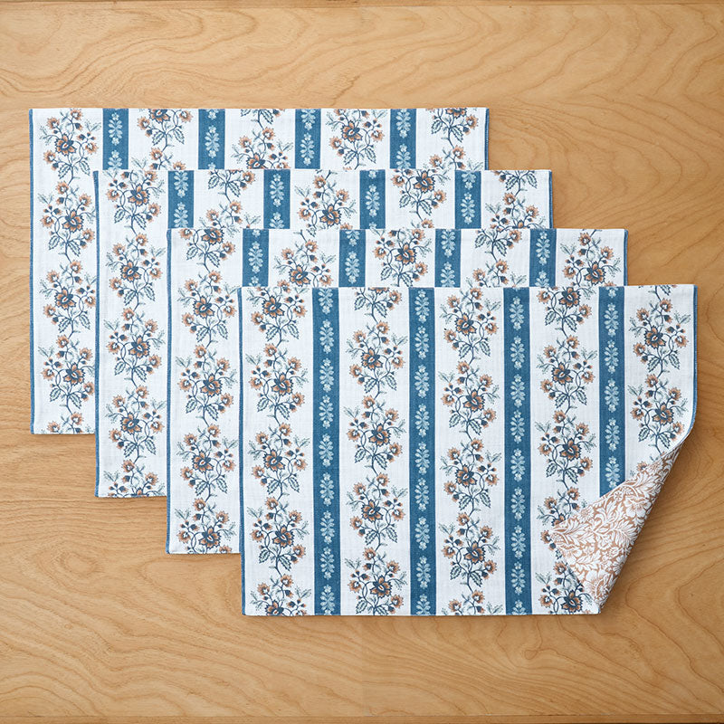 Flower Bloom Reversible Placemats, Set of 4 - Flower Stripe Blooming Floret,Flower Stripe/Blooming Floret